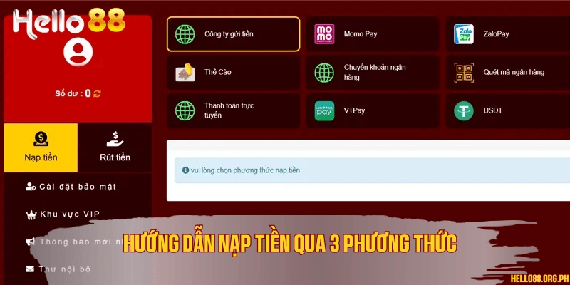 Hướng dẫn nạp tiền qua 3 phương thức